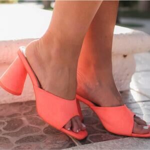 Jess Lea Daisy Rounded Blocked Heels Sandals Coral Open Toe Slip On Womens Sz 10